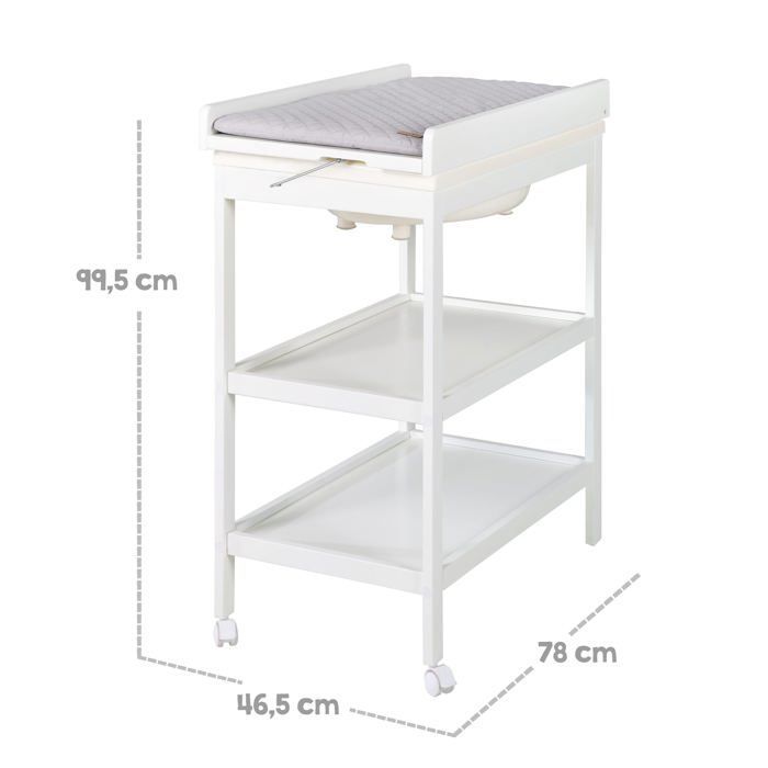ROBA Table à Langer avec Baignoire Intégrée Blanche Baby Pool et Matelas à Langer Imperméable Gris - Plan à Langer Pivotable