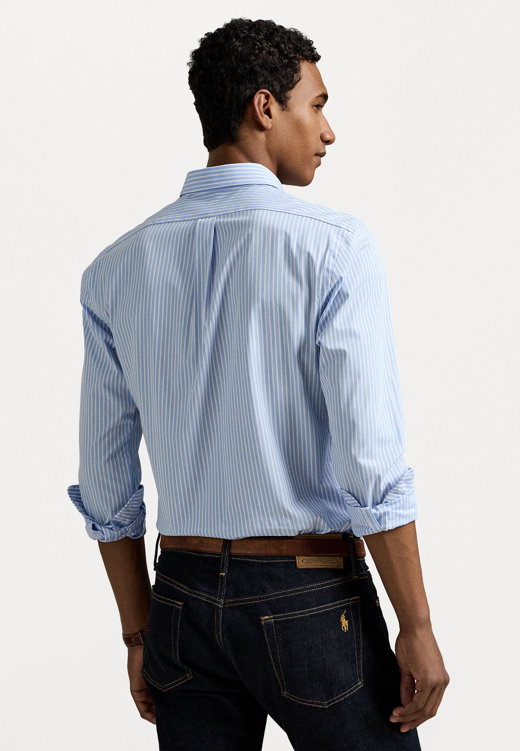 Camicia Polo Ralph Lauren slim fit a righe in popeline elasticizzato - Camicia - blu Austin/bianco