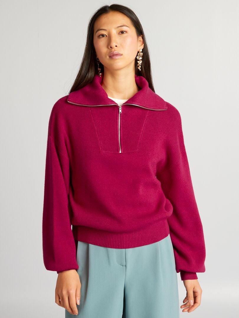 Jersey de cuello alto con cremallera - ROJO