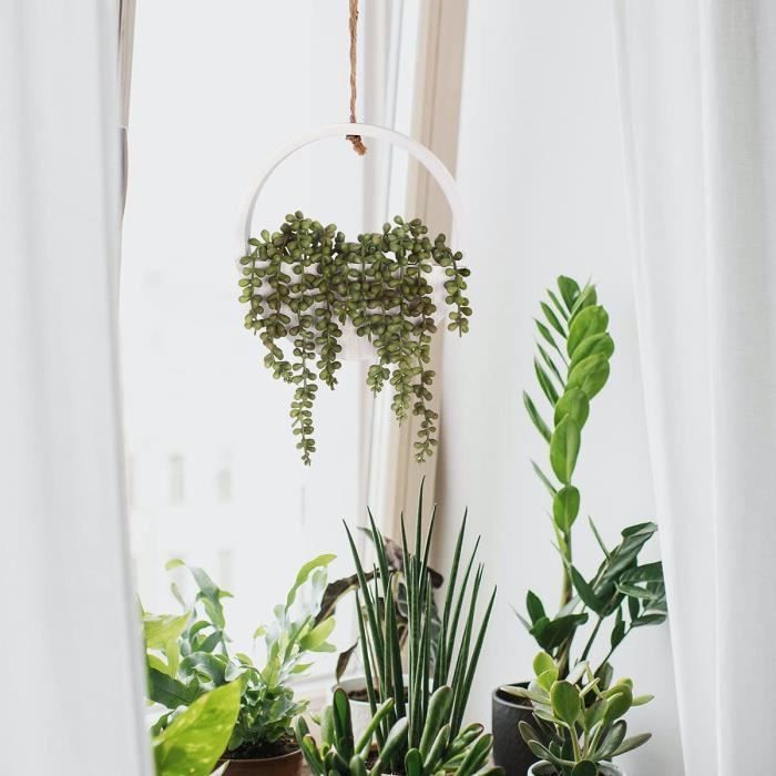 Plantas suculentas artificiales colgantes, 2 unidades, perlas de imitación en maceta para decoración de pared.