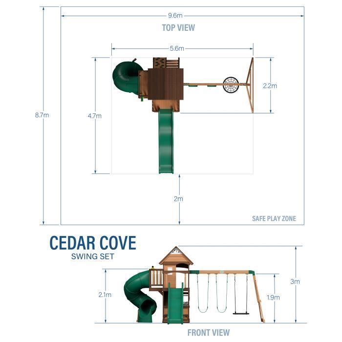 Backyard Discovery - Cedar - Wooden Playhouse with Swings, Double Slide, Climbing Wall and Bench