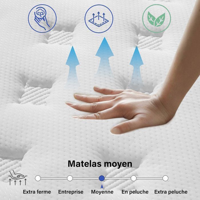 Colchón de 140x200, extra grueso de 30 cm, colchón híbrido de muelles ensacados, Oeko-TEX, H3 de firmeza media, ergonómico, soporte óptimo.