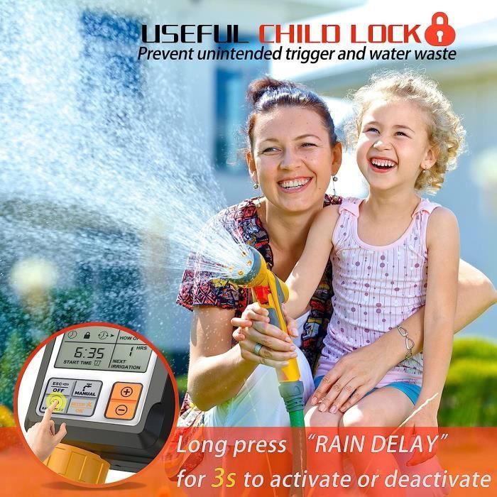 Timer automatico per l'irrigazione - LITREVE - Timer per l'irrigazione da giardino - Impermeabile IP65 con blocco