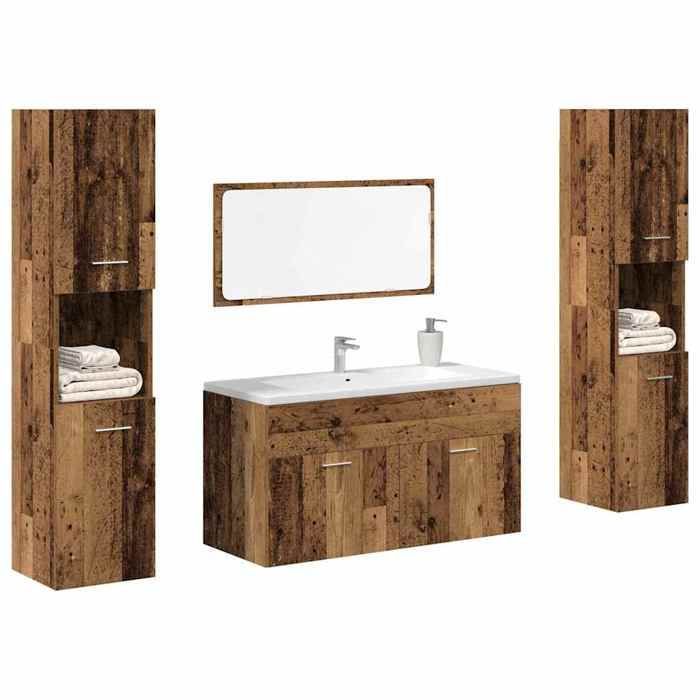 vidaXL 4-piece bathroom furniture set, engineered wood, bathroom cabinet, bathroom cupboard, furniture