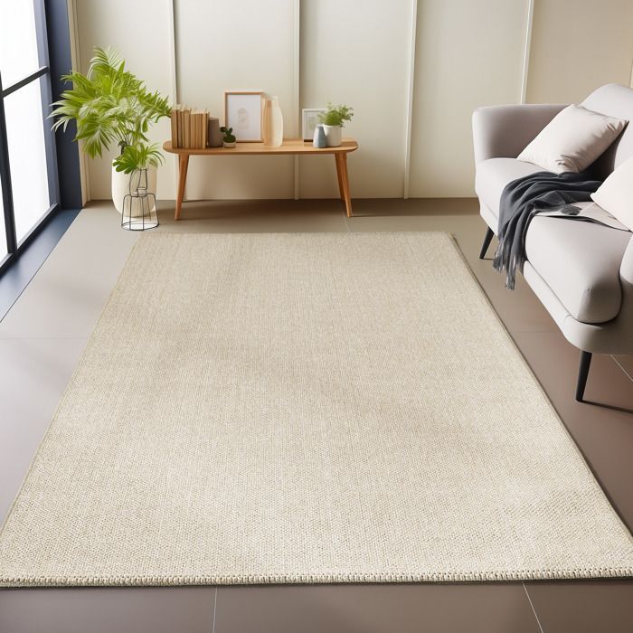 Carpetsale24 Tapis de Salon en Beige 140x200 cm tapis à boucles mélangées uni moderne tapis décoratif facile d'entretien doux