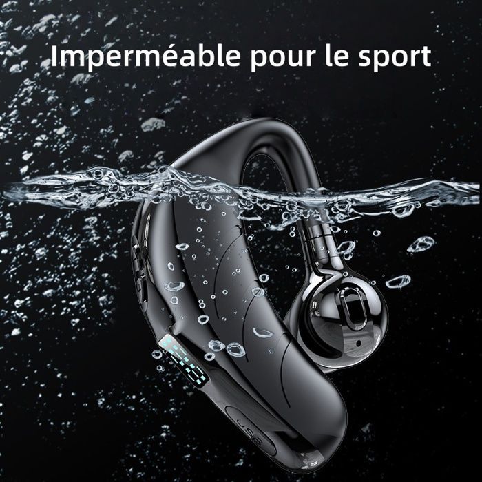 Auriculares Bluetooth, pantalla LED, sonido de alta definición, resistentes al agua, carga USB, batería de larga duración, portátiles, color negro.