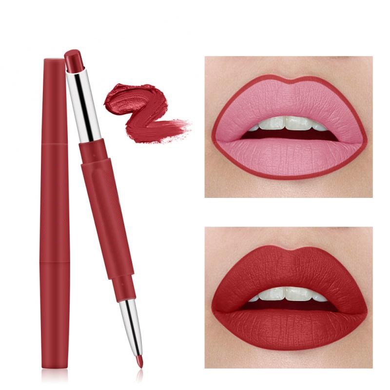 Crayon à lèvres double embout 2 en 1, rouge à lèvres waterproof longue tenue, pigments colorés, maquillage beauté, cosmétique TSLM1