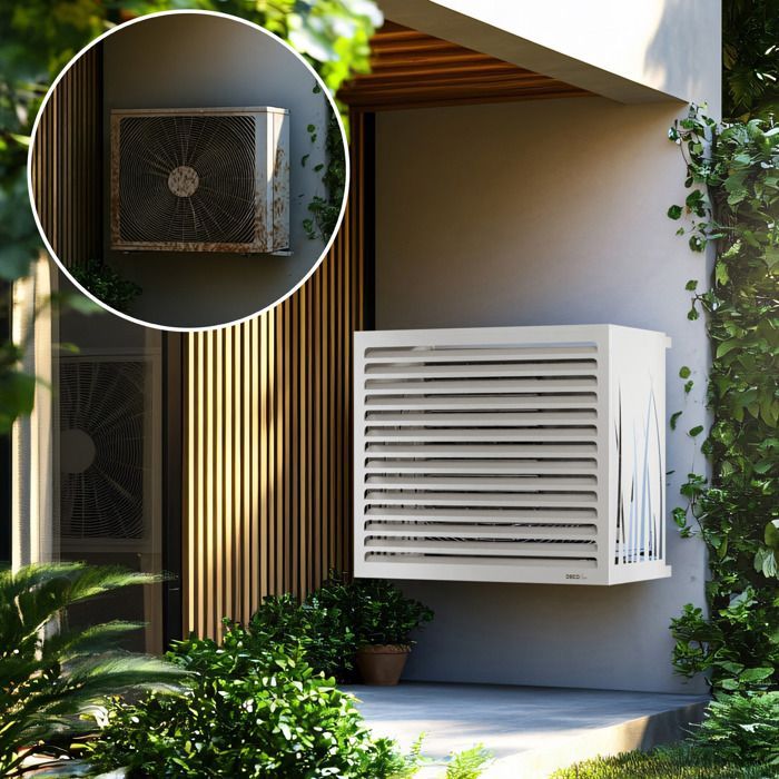 DECOAIRCO - Metalen buitenhoes voor airconditioner - Beschermhoes voor airconditioner, warmtepomp of buitenunit - Maat L - Crème wit