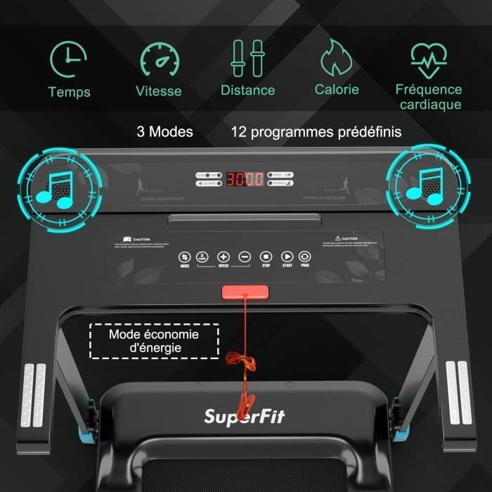 Cinta de correr plegable COSTWAY con control por aplicación, 0,96-12 km/h, Bluetooth, 12 programas, pantalla LED y soporte para dispositivos, azul marino.