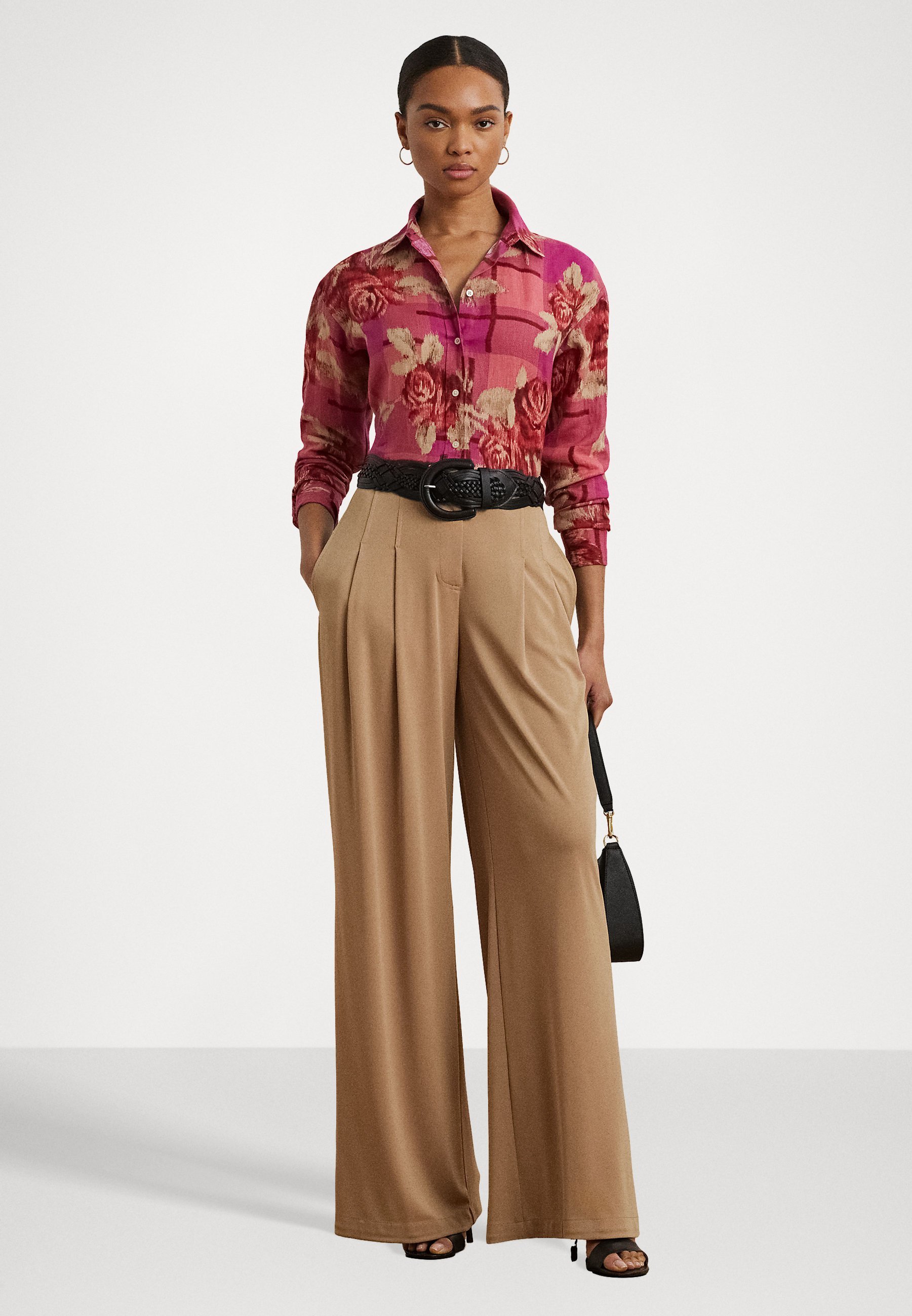 Lauren Ralph Lauren Leinenhemd mit Blumenmuster und lockerer Passform – Bluse mit Knopfleiste – rot/rosa
