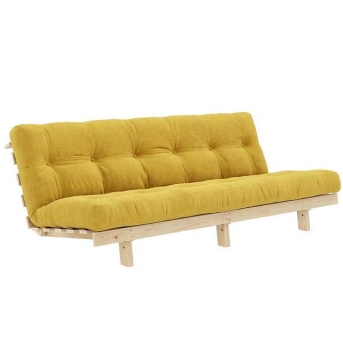 Divano letto futon trasformabile LEAN in legno di pino color miele, 130x200 cm