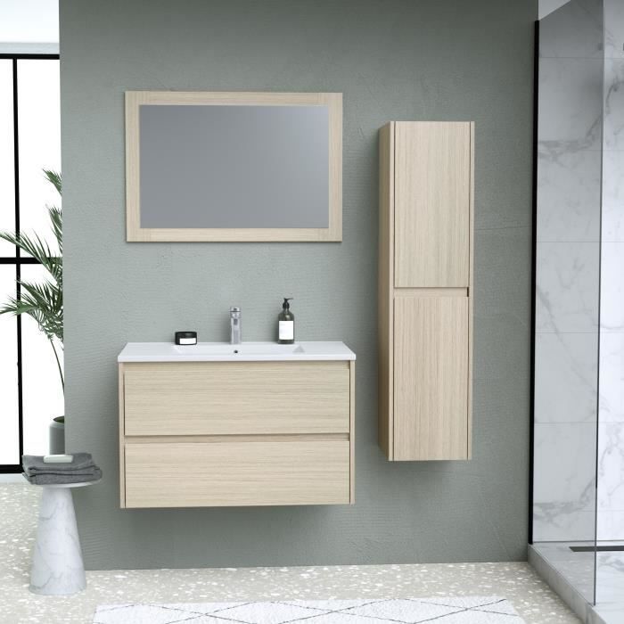 Ensemble de salle de bain - Meuble vasque L80 + miroir + colonne - TIMBER