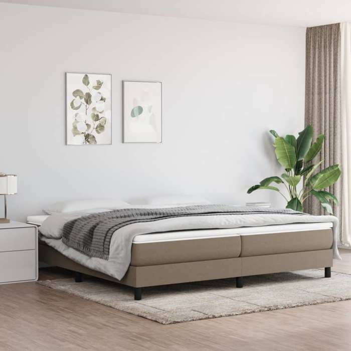 Cama de madera color topo de 200 x 200 cm - Carga máxima 150 kg - Estructura de cama de muelles color topo de 200 x 200 cm, tela 005_931918