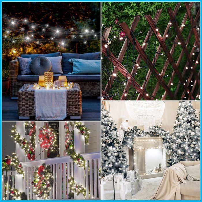 Cecaylie Solar LED-lichtslinger met 1000 LED's, 100 meter, voor buiten, tuin, kerstverlichting, koel wit.
