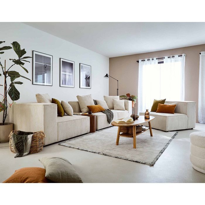 Colombine - canapé modulable d'angle droit - 6 places - en velours côtelé - Beige