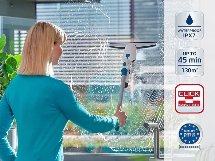 Aspiradora para ventanas y baños Nemo, limpiacristales eléctrico resistente al agua con adaptador Click, sin marcas ni goteos.