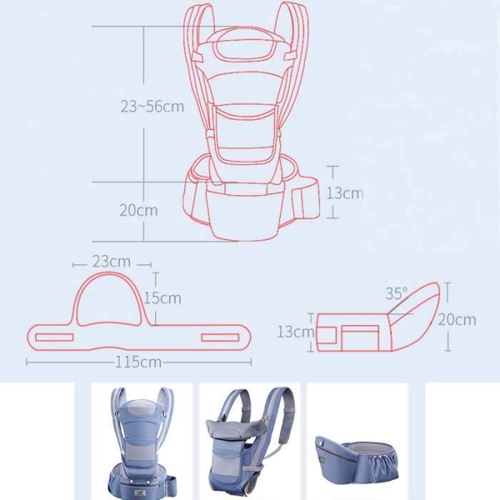 Portabebés multifuncional INSFITY - Azul - 0-48 meses - Algodón - Máx. 20 kg