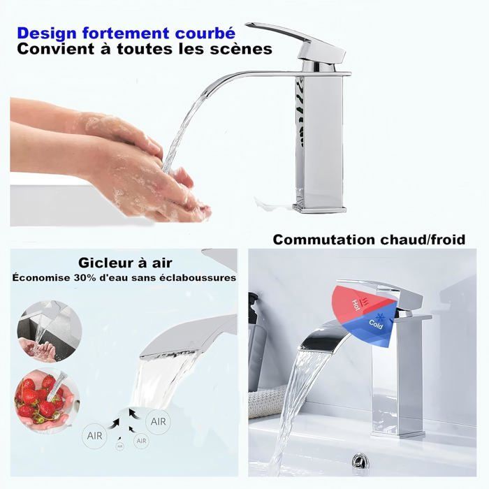 Grifo de baño - Grifo mezclador para lavabo - con líneas de agua fría y caliente, acero inoxidable 304, acabado cromado G3/8