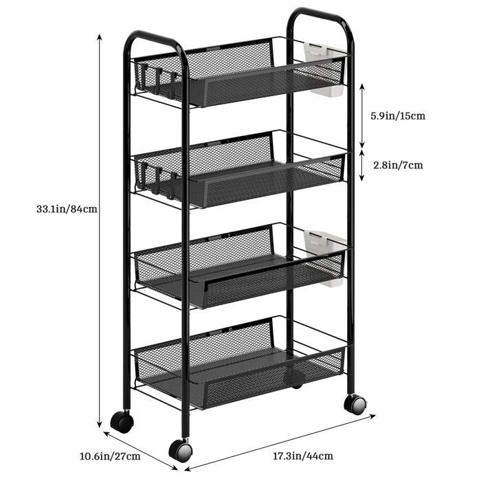 Carrito de cocina con cestas de 4 niveles - Negro