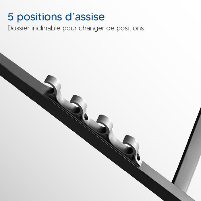 Chaise chilienne pliante 94x61 cm textilène anthracite – 5 positions