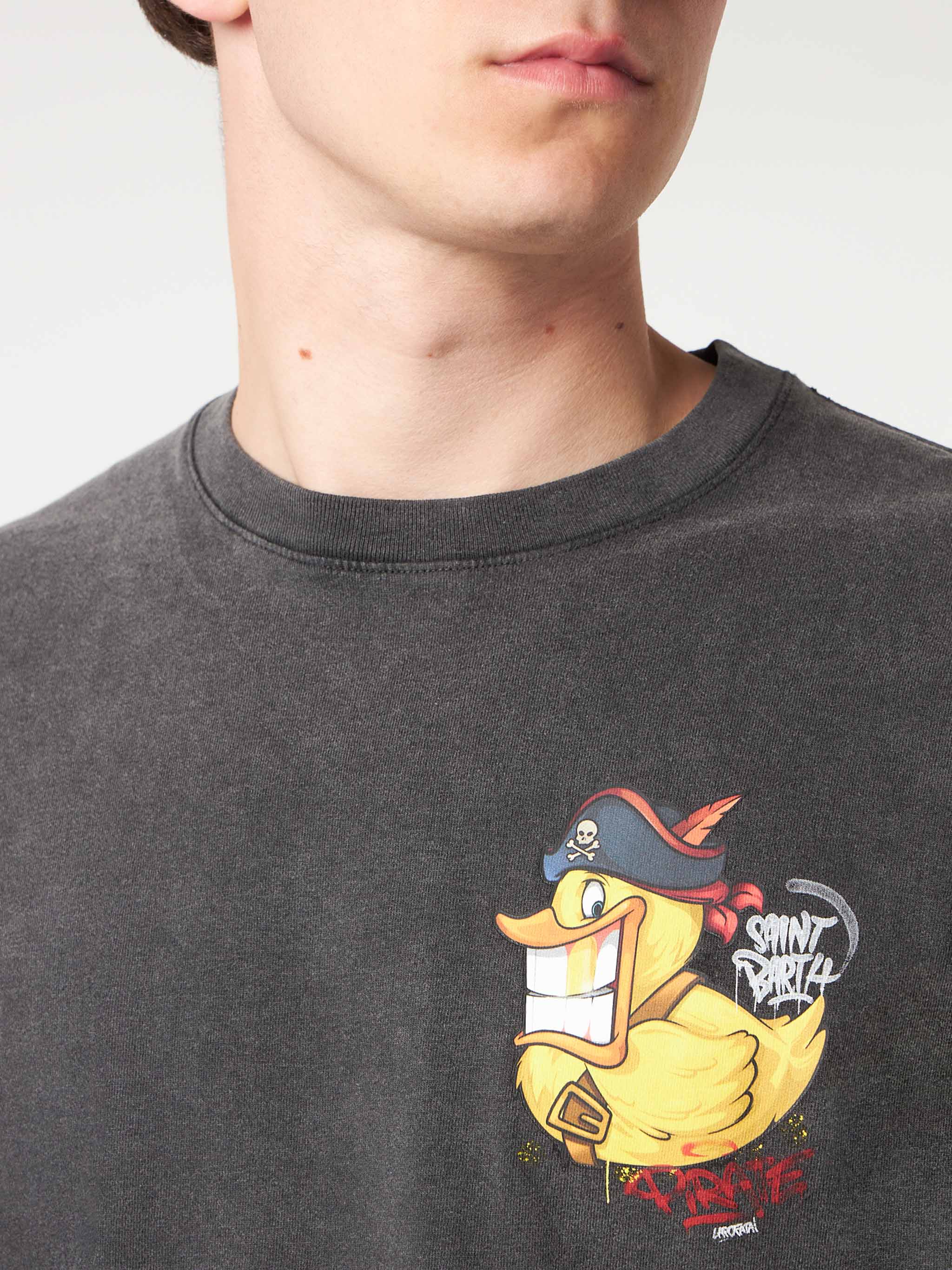 Heren katoenen T-shirt met Captain Duck-print op de voor- en achterkant | CRYP