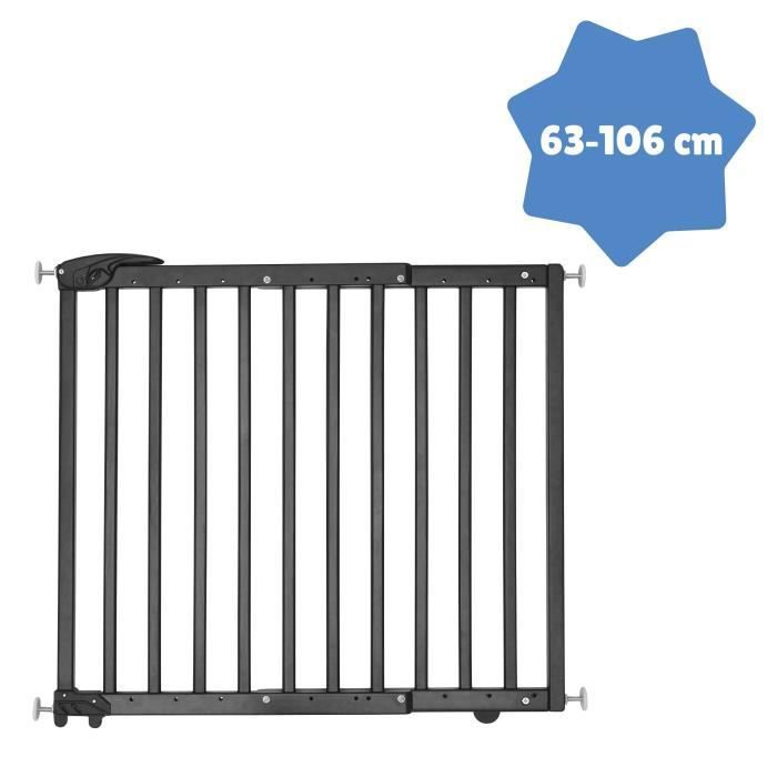 Badabulle Barrière de Sécurité Deco Pop - Barrière Extensible pour Ouverture de 63 à 106cm - Fixation Vis, Noir