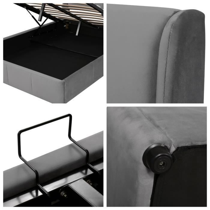 Modernluxe 140x200 cm Bett mit Stauraum für Erwachsene - Grau - Lattenrost - Stauraum