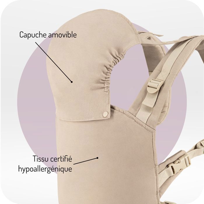MoMi COLLET – Portabebés ergonómico y fisiológico – Para llevar al bebé delante o a la espalda – Ajustable – Hasta 15 kg – Beige