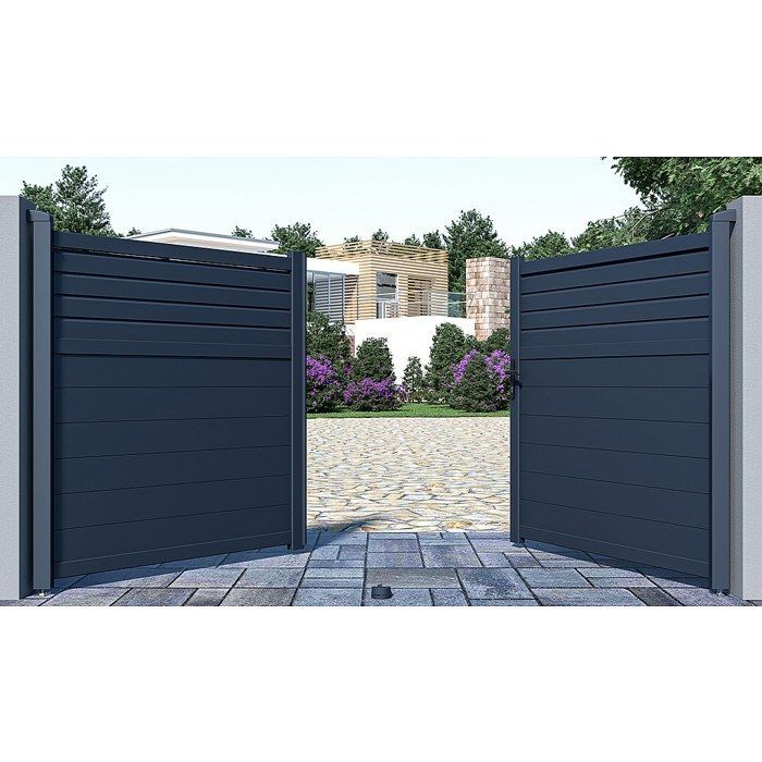 Puerta batiente eléctrica, lamas de aluminio, 305 x 166 cm, antracita - VIAZO