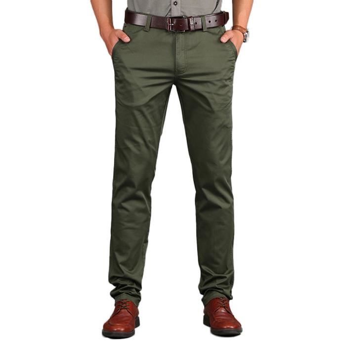 Men's Plus Size Casual Straight Leg Chino Trousers - Military Green - INSFITY
