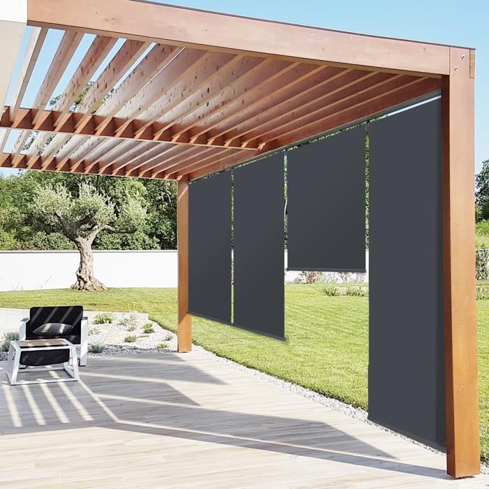IDMARKET Juego de 2 estores enrollables de 124 x 225 cm para pérgola, color gris antracita.
