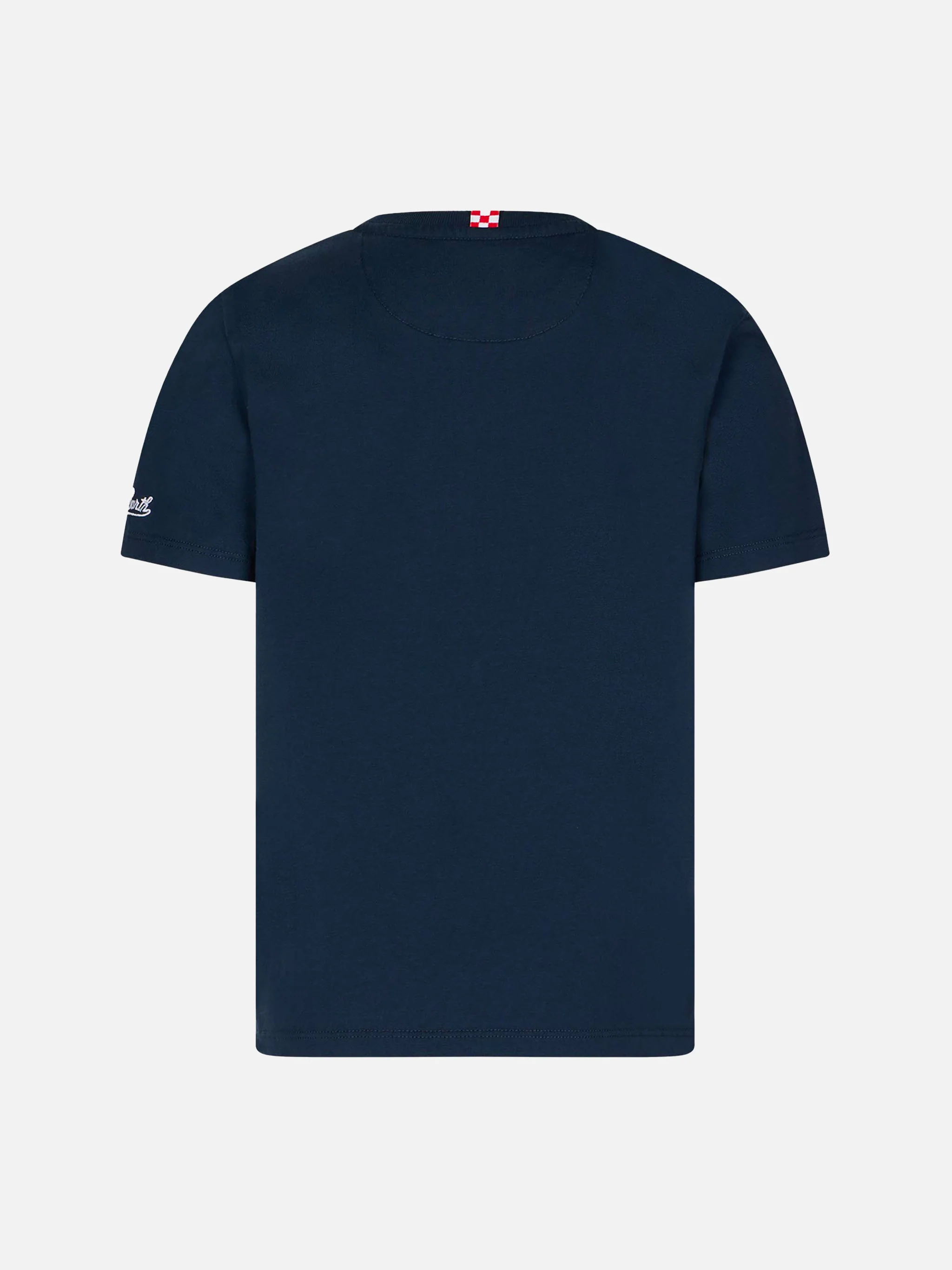 Kinder T-shirt van katoen met haaienprint op de zak