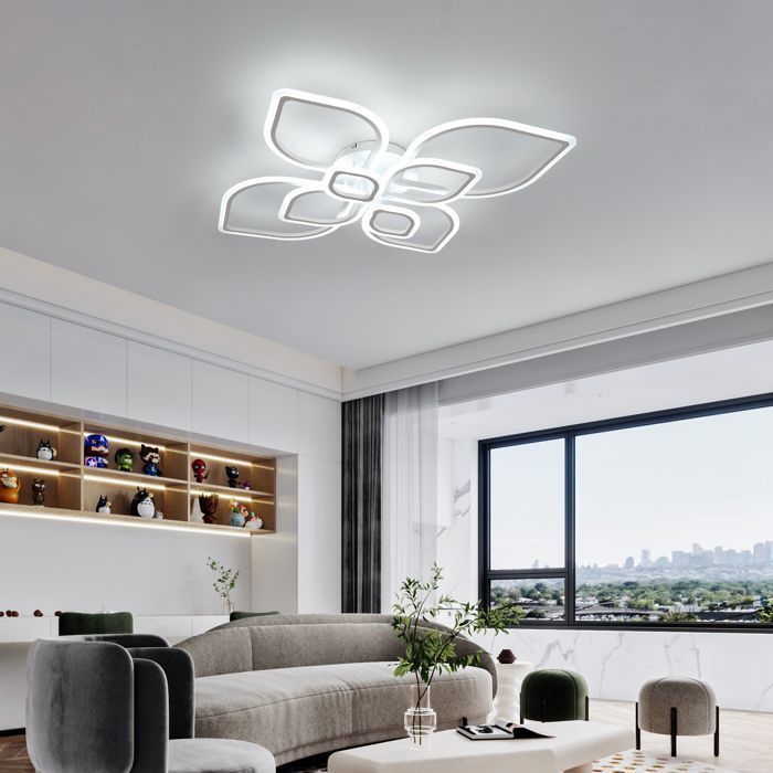 DORLINK 120W LED-Deckenleuchte – Modernes Design, 8 Leuchten mit Fernbedienung – Dimmbar (3000K–6500K) – Weiß – Für Wohnzimmer, Schlafzimmer, Küche