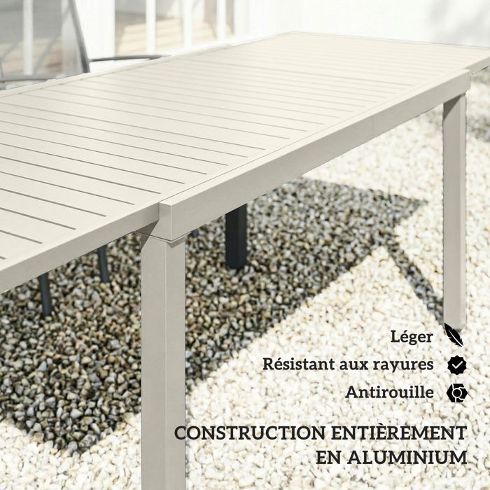 Tavolo da giardino allungabile - Outsunny - da 6 a 8 persone - piano a doghe - alluminio - 150/225x85x75cm - bianco