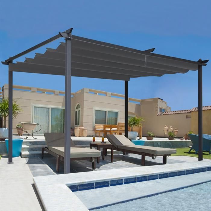 Pérgola IDMARKET con techo retráctil, 4 patas, 3x4 m, cenador, gris antracita