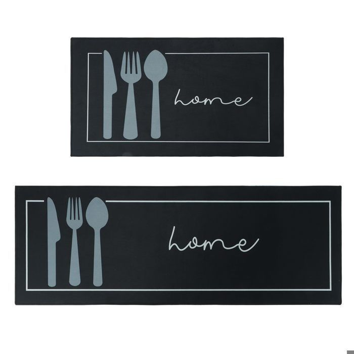 Set van 2 antislip en machinewasbare keukenmatten met print, voor thuis- en kantoordecoratie.