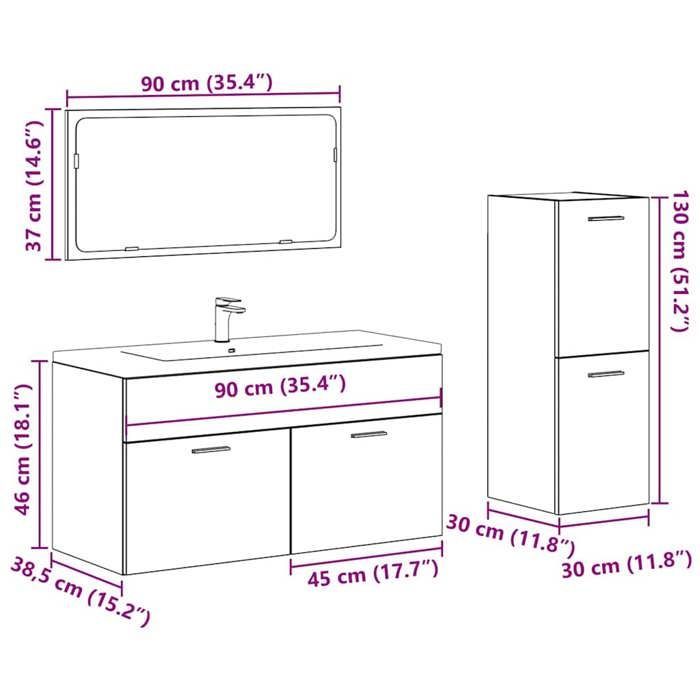 vidaXL Ensemble de meubles salle de bain 4 pcs bois d'ingénierie, armoire de salle de bain, placard de salle de bain, meuble
