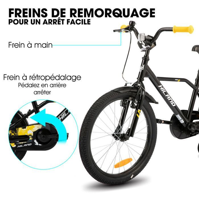 Vélo d'enfant - HILAND - 20 pouces - Cadre en acier - Freins en V - Mixte 7-13 ans