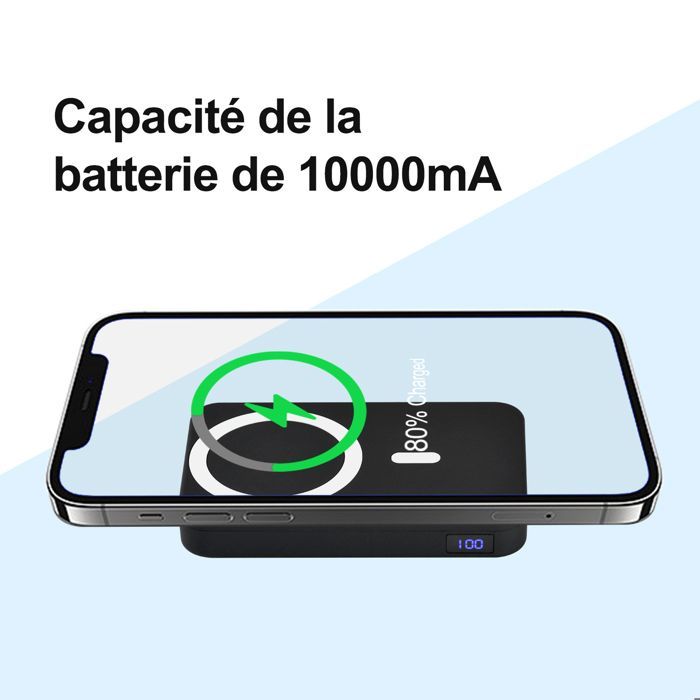 DOCCMIK Batterie externe magnétique 10000mah 22.5w batterie portable sans fil et filaire chargeur portable Compatible iPhone noir