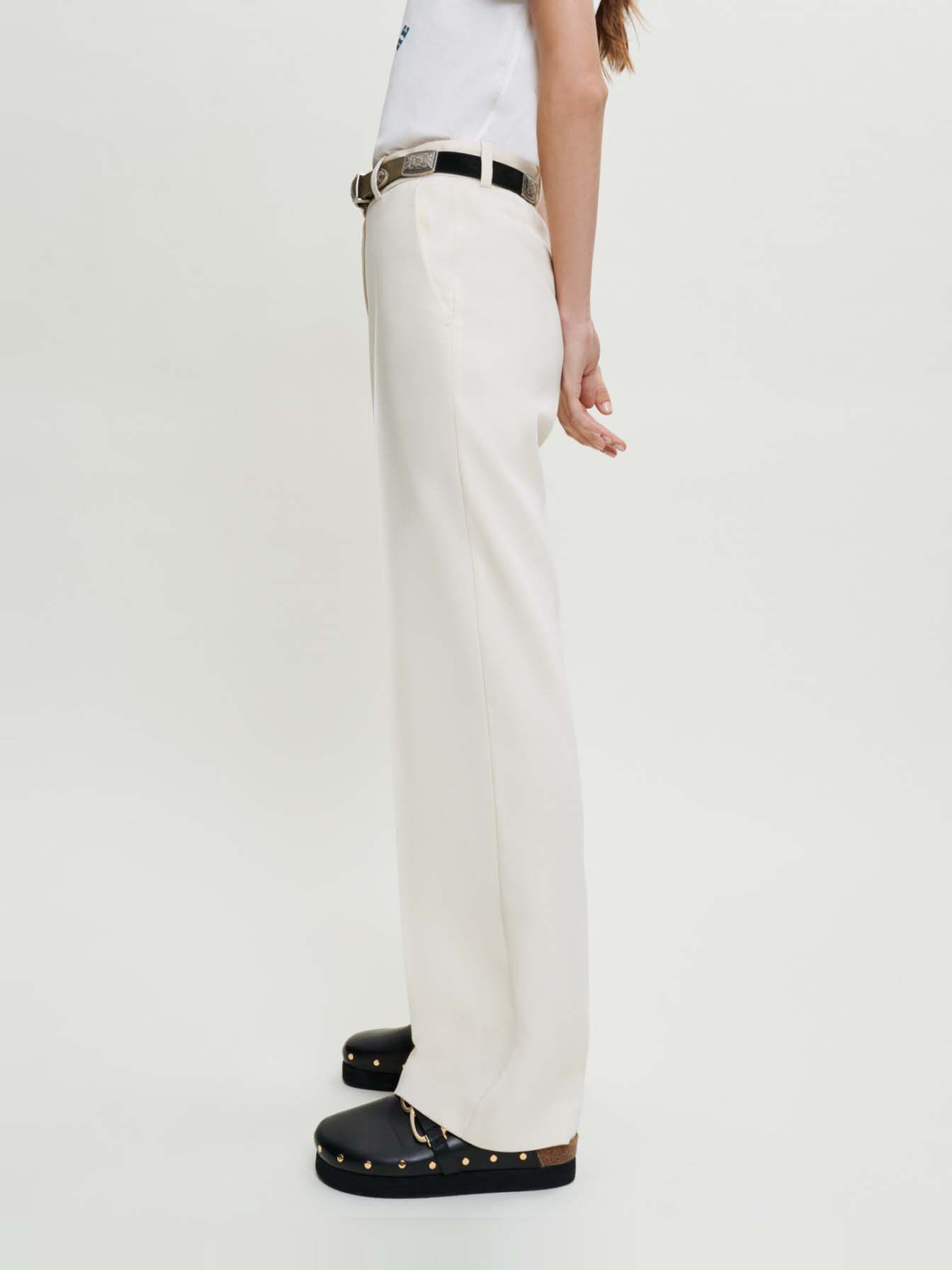 Pantaloni de costum cu croi larg - Alb
