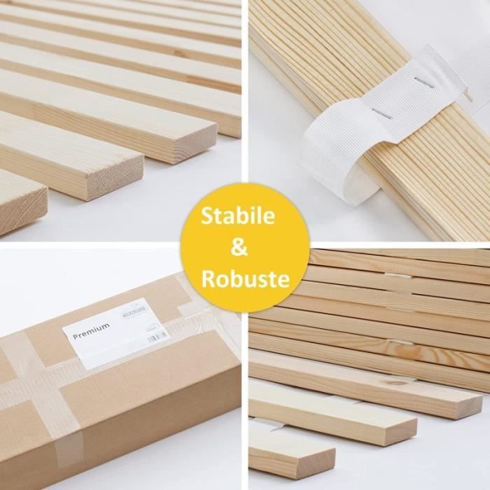 Base de cama de láminas sin marco de 140x200cm con 14 láminas de madera maciza - BB LOISIR - Soporte firme con correa envolvente