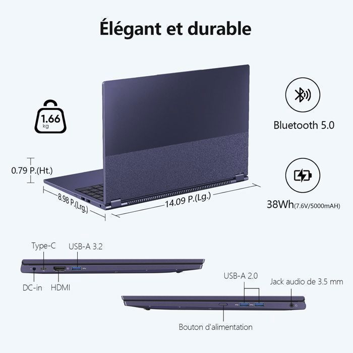 Portatile - Schermo touchscreen orientabile a 360° - Processore Intel Core M3-8100Y - 16 GB di RAM DDR3 - SSD da 512 GB - Display FHD da 15,6
