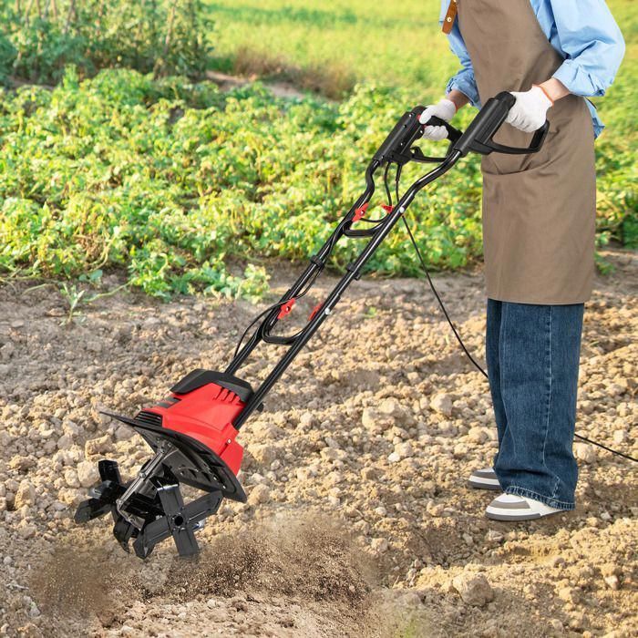 Motoculteur Electrique Filaire - RELAX4LIFE - 1200W - 4 Lames - Profondeur de Travail 22CM - Largeur de 36CM - Guidon Pliant -Rouge