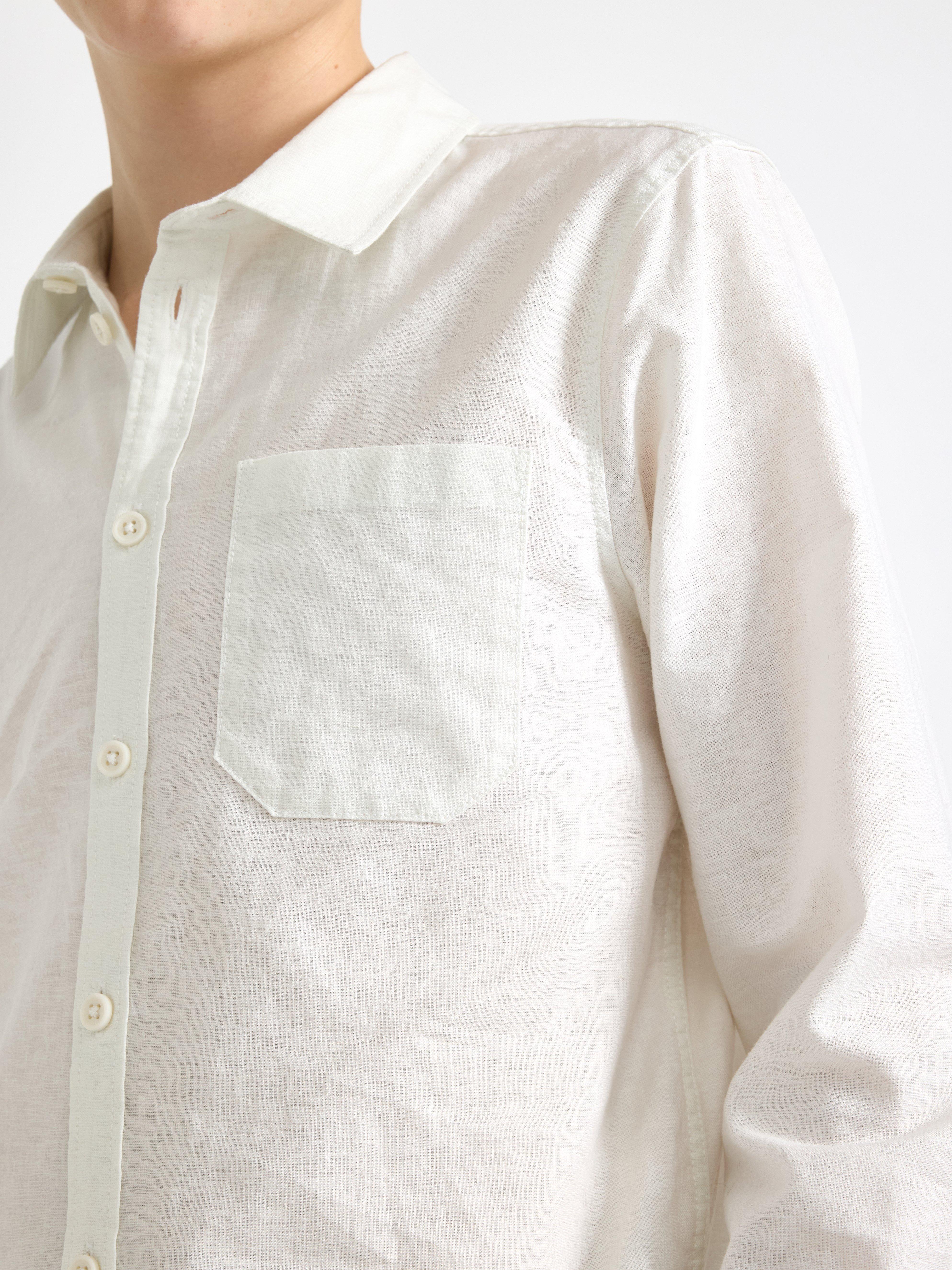 Camisa de mezcla de lino blanca