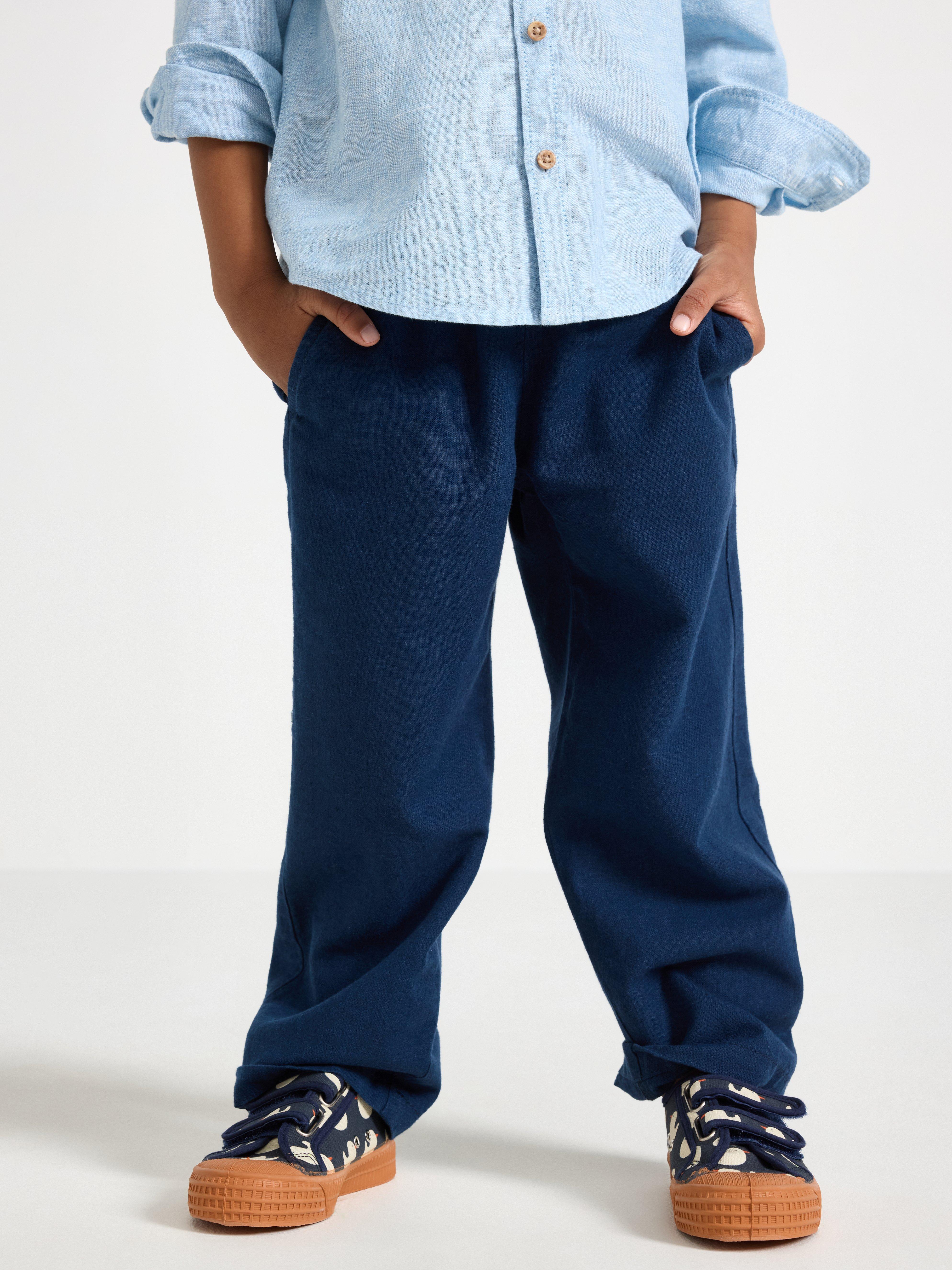Byxor i linneblanding Dark Blue