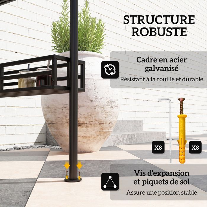 Gazebo per barbecue, pensilina da giardino per reception, gancio a soffitto, mensole e cestini, 240 x 150 x 257 cm, beige