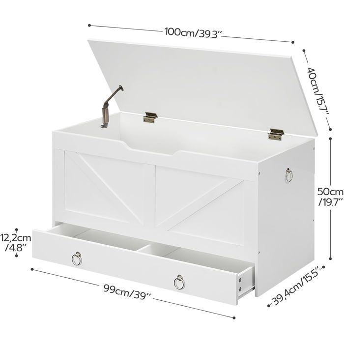Coffre de Rangement-HOOBRO-Coffre à Jouets avec Tiroirs-Armoire à Jouets avec charnière de sécurité-Blanc