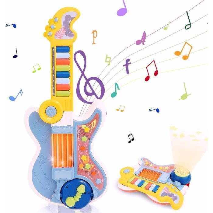 Guitarra eléctrica de juguete musical para niños pequeños, instrumento musical multifuncional tipo piano y batería.