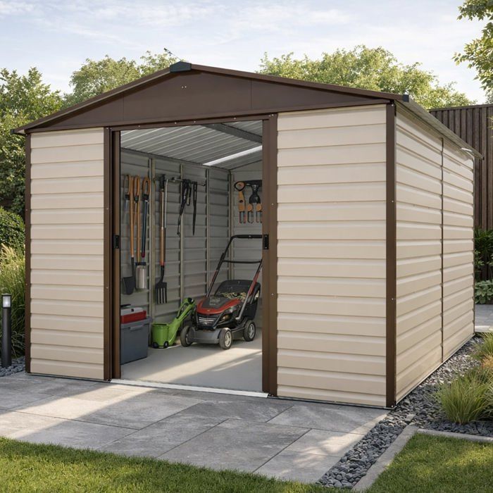 Casetta da giardino in metallo Yardmaster da 10,46 m² + kit di ancoraggio