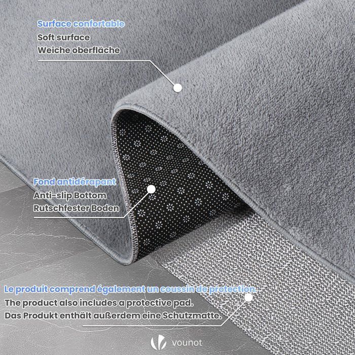 VOUNOT® Tapis de salon poils ras doux antiderapant 200x300cm uni gris
